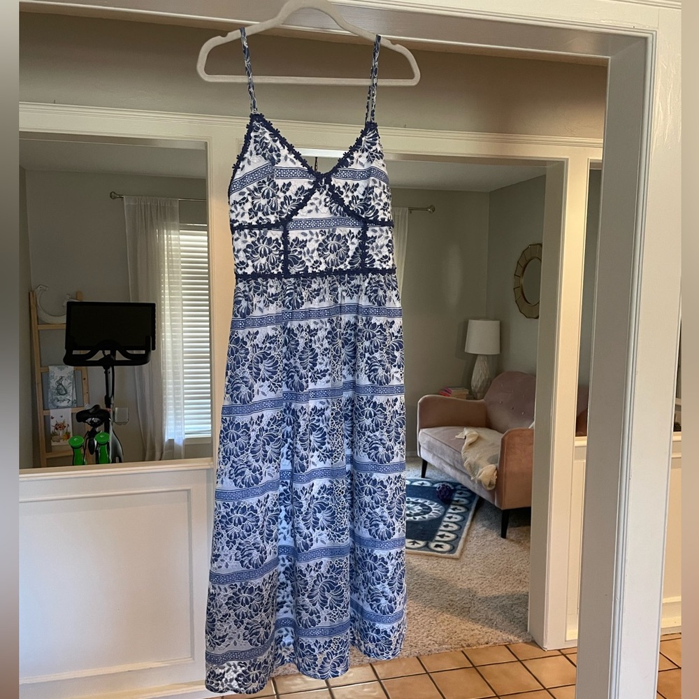 Blue and white lace dress